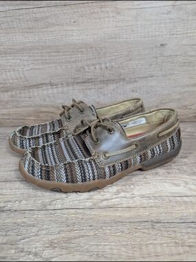 TWISTED X Boots Moc Loafers Womens Size 7 M Brown Woven Toe Lace Up Boat Shoes